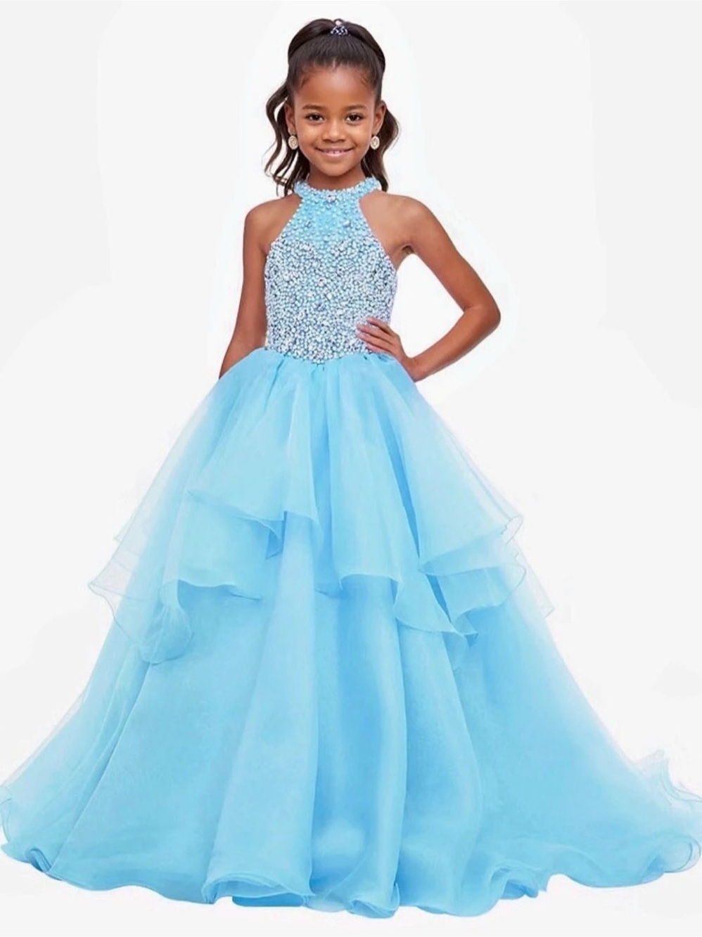 Organza Pageant Dress for Girls. Ball Gown with Rhinestones. Formal gown. Size 1